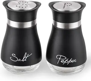 Salt and Pepper Shakers, Stainless Steel and Glass Bottle, Set of 2