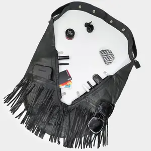 (LIVE) Black Fringe Leather Sash Bag