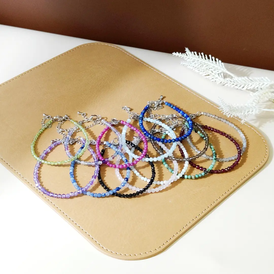 Dainty Gemstone Bracelet – 14 Gemstones Available, Sparkling Faceted Beads for Layered Style