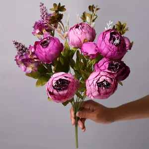 1pc 20 Inch Large Artificial Peony Flower - Vibrant Pink & Purple Blooms, Plastic Bouquet for Weddings, Christmas, Home & Office Decor, Indoor/Outdoor Centerpiece for Table, Balcony, Window, Party & Event Decoration, Flower Decorations, Christmas Decor