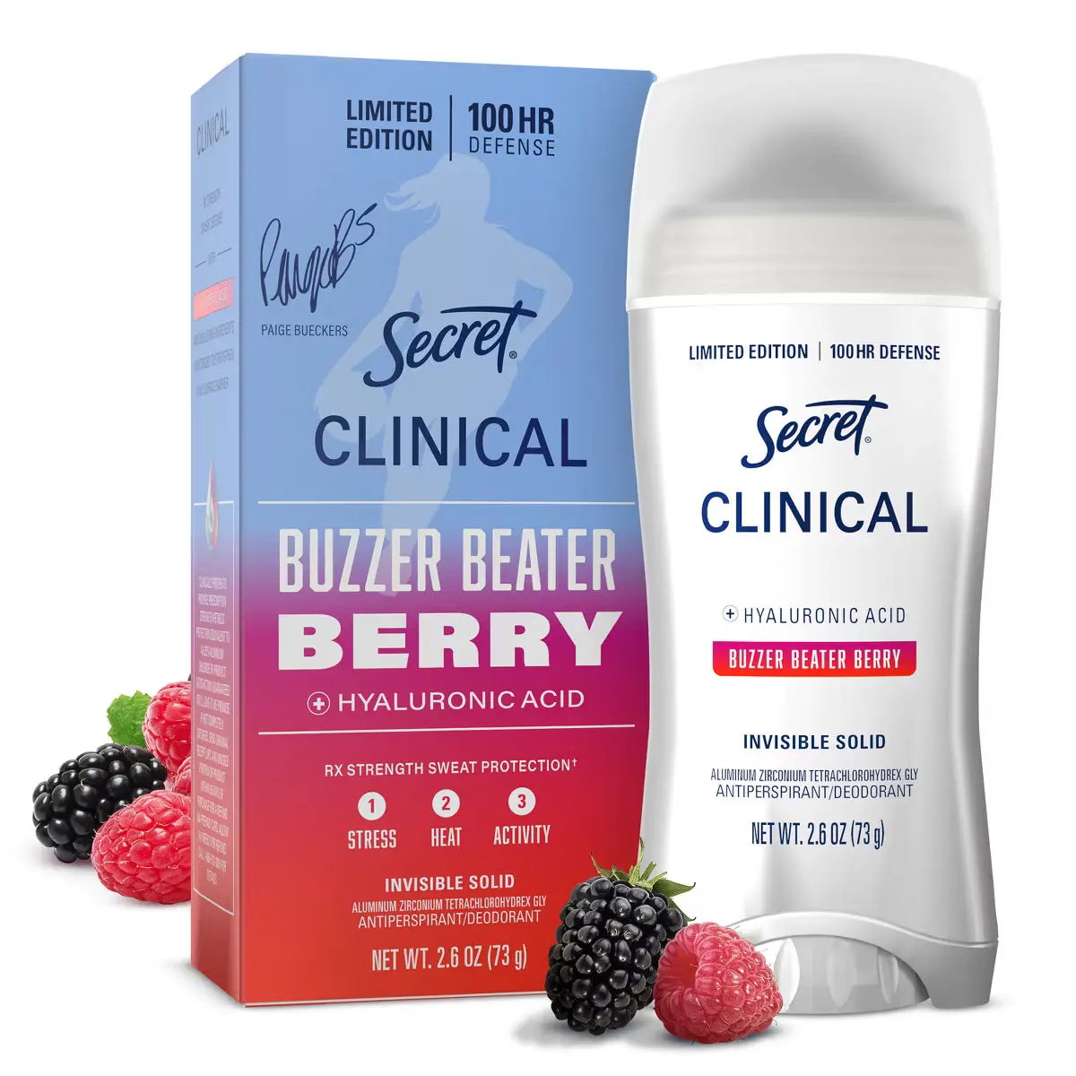 Secret Clinical Strength 100HR Hyaluronic Acid Antiperspirant Deodorant for Women, Buzzer Beater Berry, 2.6 oz