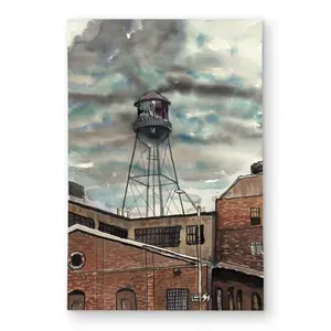 360 stand Williamsburg Water Tower Printed Outdoor Rug - 4x6 ft Rectangle, Blue Decor, Weatherproof