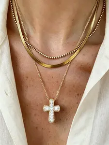 3Pcs Gold Plated Layered Cross Necklace Set - Waterproof Stainless Steel Stackable ,Snake Chain Choker for Women, Hypoallergenic Forever Blessed Cross Necklace#LayeredNecklace #CrossNecklace