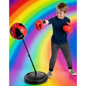 Kids Boxing Gloves and Punching Bag Set Freestanding Adjustable with Stand Hand Pump for Ages 4+ Boys Teens Toddlers Portable Easy Assembly Spring Loaded