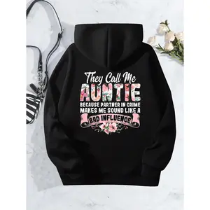 Funny 'They Call Me Auntie' Floral Print Hoodie - Long Sleeve Hooded for Women - Perfect Gift for Birthdays, Parties & Family Events - Cute Auntie Presents for Christmas & Festivals Sweatshirts Womenswear Tops Black Pullover Casual