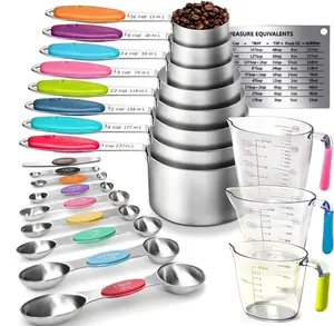 21PCS Colorful Measuring Cups & Spoons with Graduated Scale Board, Colorful Silicone Handle + Unit Conversion Chart, Suitable for Home Baking/Cooking, Precise Measurement of Solids, Liquids, and Spices, Meets Various Baking Needs, Complete Set