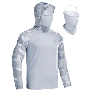 RODEEL 931 Sun Hoodie Shirts w/ Removable Mask Neck Gaiter Men UPF 50+ UV Protection Long Sleeve Lightweight Quick Dry Moisture Wicking Breathable Cooling Activewear for Outdoor Sport Hiking Camping Fishing Construction Roofing, Holiday Gift