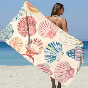 Soft Quick-Dry Microfiber Beach Towel, High Absorbent Portable Pool Towel, Shell Design Print, Suitable for Yoga Camping Fitness Travel, Quick Drying Towel