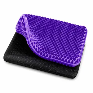 Double Thick Purple Gel Seat Cushion with Honeycomb Design, Cooling Breathable Chair Pad for Back & Tailbone Support, Non-Slip Cushion for Office, Car & Gaming Chair