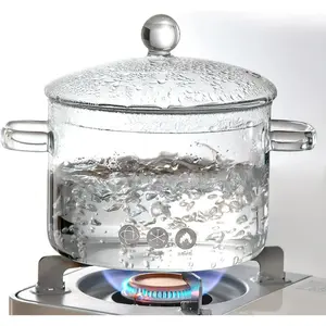 Glass Saucepan with Cover, Transparency Stovetop Pot,Dual Handles Pan with Lid for Pasta Noodle, Soup, Milk,   making or heating 1.35L/1.9L (1.9L)