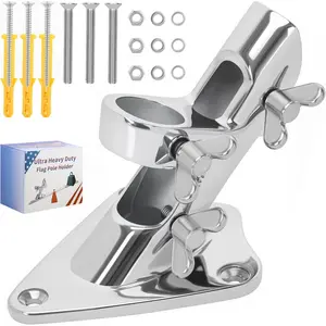 316 Stainless Flag Pole Holder, Marine Flag Pole, Outside Flag Pole Bracket, Flagpole Mounting Bracket, Flag Holder - Mirror Polishing, 2 Position 1 in