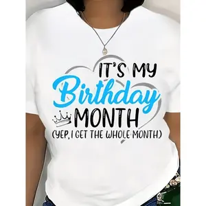 Men's & Women's Birthday Month T-Shirt - "It's My Birthday" Slogan with Crown & Balloon Print, Ultra Soft Breathable Moisture-Wicking Crew Neck Tee, Suitable for Casual Summer Wear, Birthday Outfits, Year-Round Comfort