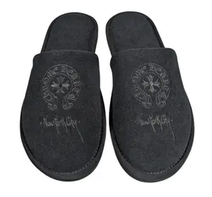Chrome Hearts NYC Exclusive Embroidered Horseshoe Logo Hotel Slippers Black Black