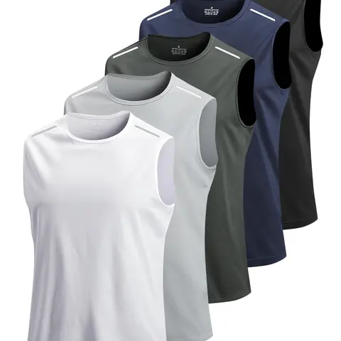 Men's Solid Color Sleeveless Tee, Regular Fit Sporty Round Neck Top, Men's Top for Gym Workout Running, Sleeveless Sports Vest, Athletic Workout Clothing, Sleeveless Activewear, Workout Apparel, Activewear Clothes