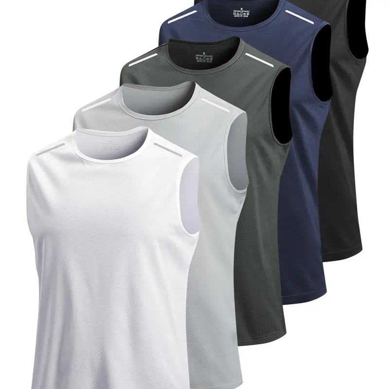 Men's Solid Color Sleeveless Tee, Regular Fit Sporty Round Neck Top, Men's Top for Gym Workout Running, Sleeveless Sports Vest, Athletic Workout Clothing, Sleeveless Activewear, Workout Apparel, Activewear Clothes