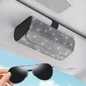 Car Sun Visor Sparkling Glasses Case, Luxury Artificial Diamond Eyeglass Case, Sun Visor Storage Pouch, PU Leather Fashion Glasses Storage Box, Multi-functional Sun Visor Storage Bag, Suitable for Women