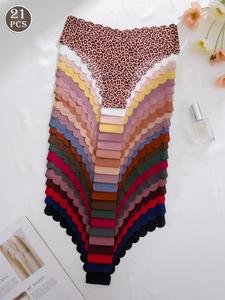 women's solid/leopard print panty, soft comfy breathable seamless knicker for daily wear, pastel thongs, panties for women, ladies comfortable underwear for all seasons, underwear for women, womenswear, casual elegant underwear