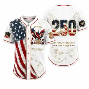 Men's USA 250th Anniversary Baseball Jersey Patriotic American Flag Eagle Button Down Shirt 1776-2026, Vintage Distressed 4th of July Independence Day Graphic Tee, Unisex Casual Sports Top for Men