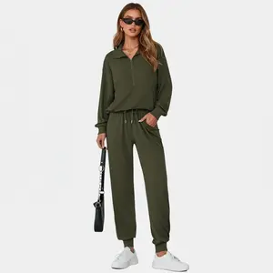 TFNOSIZE Women's Long Sleeve Jogger Set Fashion Half-Zip Pullover Tracksuit