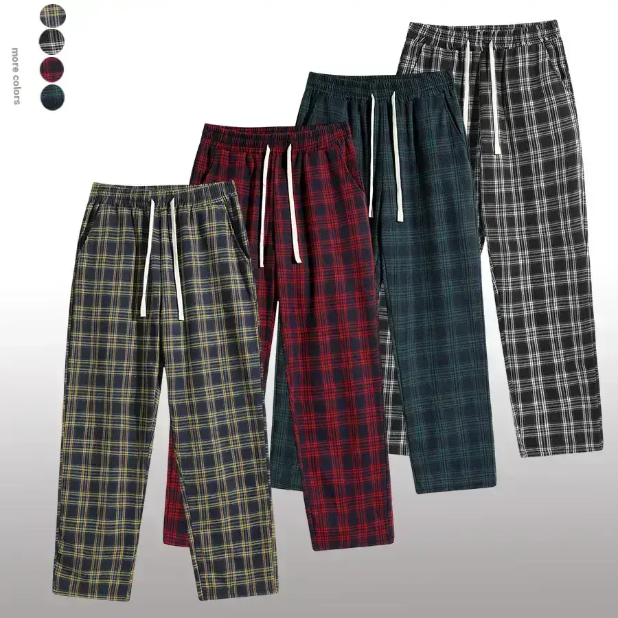 Men's Unisex Casual Plaid Pants with a Regular Straight-Leg Fit, Drawstring Waistband, and Pockets for All-Season Loungewear, Men's Pants, Easy Lounge-To-Outdoor Versatility
