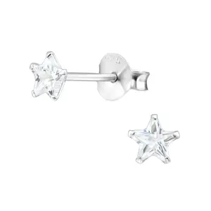 CZ Crystal Star Stud Earrings - Pair - 925 Sterling Silver