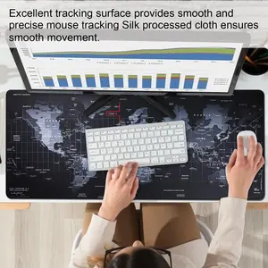 Xxl Extra Large Gaming Mouse Pad and Keyboard Mat, Extended Mousepad, Premium Multipurpose Mousepad, World Map Design, Non-Slip Rubber Base, Deep Blue, Office Home Use