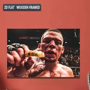 1 Piece Realistic MMA Fighting Canvas Wall Art - Boxing Knockout Victory Poster, Wrestler with Blood Splatter, Champion Belt and Knockout Punch - Wooden Frame Compatible with Cave, Gym, Fighting Room Decoration - Ideal Gift, 2D Flat