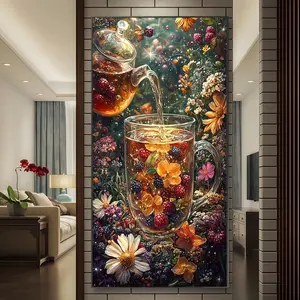 Tea Fragrance Flower Realm Diamond Painting Kit, Mosaic Craft Set, Diy Craft Supplies, Beginner Friendly 5D DIY Art Tool, Round Full Diamond Gem Drawing Gift, Wall Art Painting