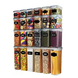 4/12/21/28pcs Food Storage Container With Lid, Transparent Food Can, Moisture-Proof Sealed Fresh-Keeping Box, Suitable For Grains, Rice, Pasta, Tea, Nuts And Coffee Beans, Plastic Food Storage Can, Household Kitchen Supplies