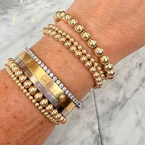 14K Gold-Filled 4mm Beaded Bracelet for Women – Waterproof, Non-Tarnish, Minimal & Stackable Everyday Gold Ball Bracelet