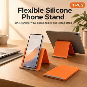 Portable Foldable Silicone Aluminum Universal Secure Phone Holder, 2026 New Flexible Silicone Smartphone Stand, Adjustable Airplane Phone Holder Mount for Tablet Laptop Desk Travel Non-Slip Bed Office Treadmill Cellphone