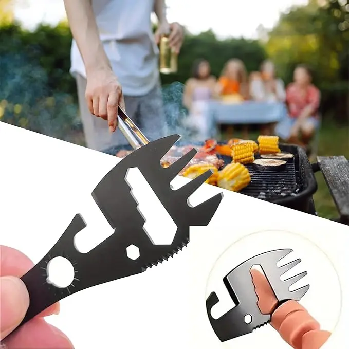 1 Pack 10-in-1 Multi-Function Camping Spork, Stainless Steel Outdoor Survival Spoon and Fork Combo with Bottle Opener, Saw & Wrench, Portable Backpacking Utensil Bulk Set