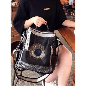 Fashionable Eye Design Backpack, Trendy Contrasting Diamond Studded Backpack, Large Capacity Casual Versatile Backpack for Travel, Outings, Daily Life, Cute Versatile Backpack