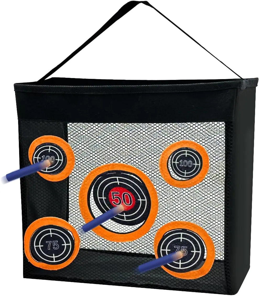 Foldable Practice Target & Dart Storage Bag, Polyester Mesh Pouch with Cardboard Support for Boys & Girls, Indoor & Outdoors Game Targets, 13.5" X 5" X 12", Standable Shape, Indoor/Outdoor, Compatible With Other Products, Easy To Storage, Kids, Large Capa
