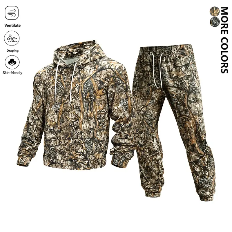 Life keeps moving. Men’s casual wide-fit trendy sports set featuring a skin-friendly, breathable, soft, comfortable long-sleeve hooded jacket with street style and drawstring waist bottoms with elastic waistband and cuffed design. American camouflage men’