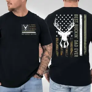 Best Buckin Dad Ever Camo Hunting Flag T-shirt, Hunting Dad Shirt, Funny Dad Shirt, Father's Day Gift, Best Dad Ever, Trendy Father's Day Shirt