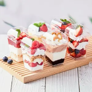 50 Pack 5 oz Dessert Cups with Dome Lids and Spoons, Plastic Pudding Cups with Lids Mini Parfait Shooter Cups for Party Individual Banana Pudding Jello Yogurt Fruit Trifle