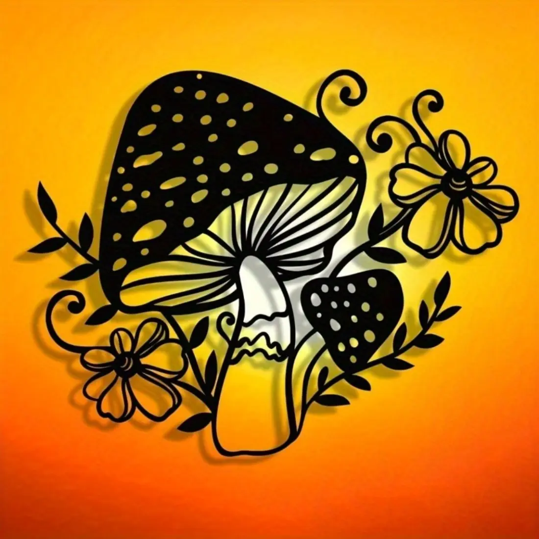 Black Iron Mushroom Wall Art with Floral Design Waterproof Metal Decor for Bedroom Living Room Bathroom Housewarming Gift