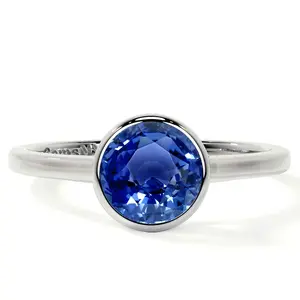 Bezel Set Round Blue Sapphire Solitaire Ring (1.05cts.)- RBS002-6X6-AAA