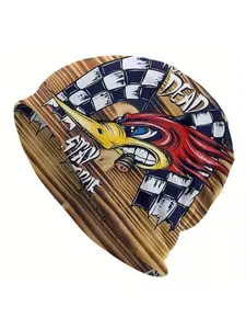 Men's Woodpecker Beanie Hat with Realistic Pecking Holes Novelty Bird Soft Hat Graphic Hat