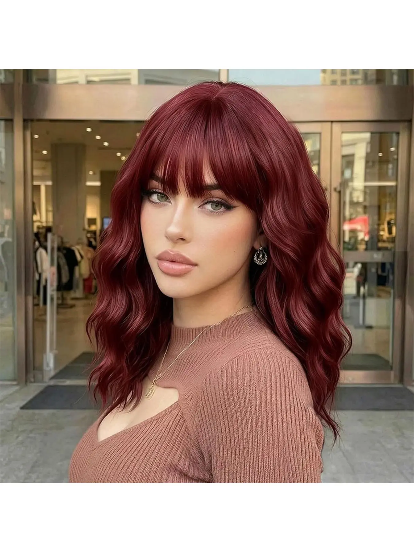 Wavy Bob Wig with Bangs, Short Micro Curl Burgundy Color, Synthetic Heat-Resistant, Ideal for Daily Wear, Parties, Halloween, Anime Cosplay, Party Wigs