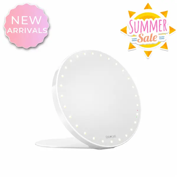 RIKI SUNNY Portable LED Makeup Mirror with Suction Mount Warm & Cool Color Temperature Adjustable 56 LED Lights for Flawless Visibility Travel Ready Design