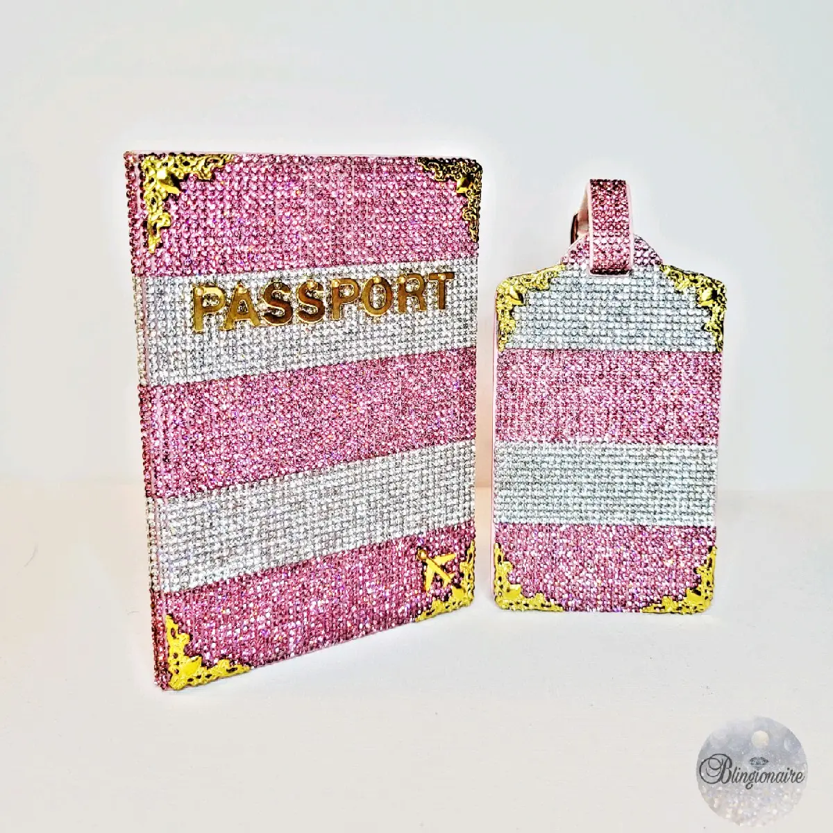 Bling Glam Pink Wht Stripped Passport Cover Set