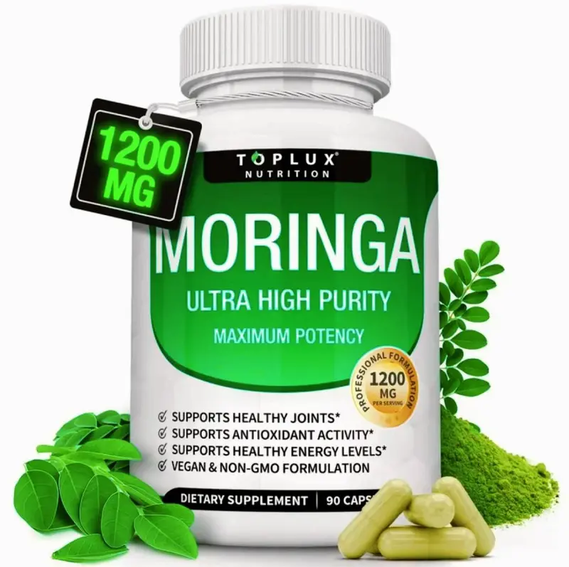 Moringa Capsules 1000mg+200 1200mg - Pure Moringa Immune and Gut Health Powder 90 capsules, Indian luxury Moringa, female probiotics, male vitamins Healthcare Dietary Edible Supplement Fitness Bathroom