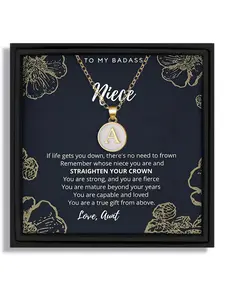 Christmas Birthday Party Anniversary Gift For My Badass Niece | 26 Letters A-Z Initial Necklace (O Chain) | With Message Card & Gift Box | Stylish Minimalist Pendant