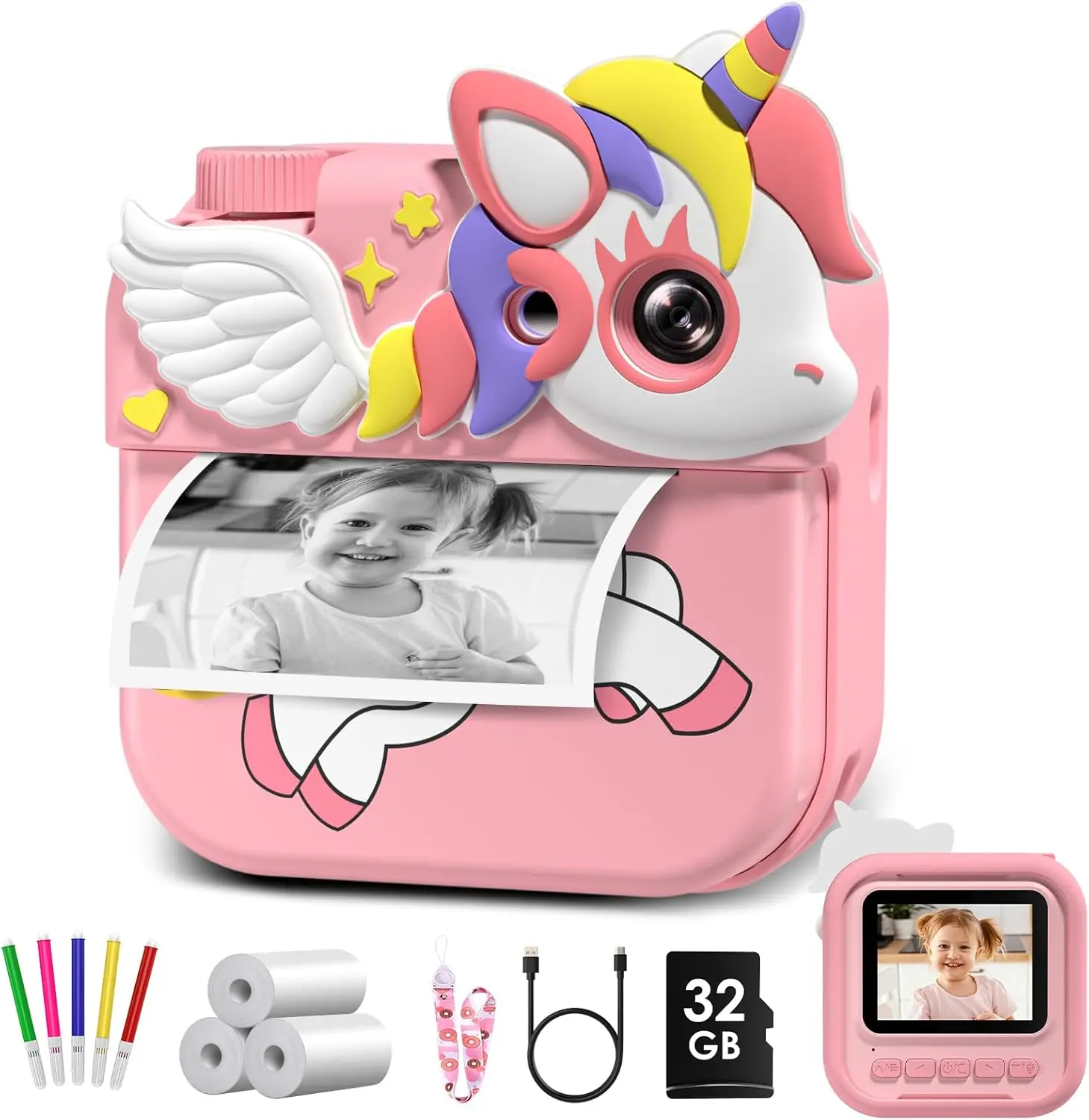 Kids Digital Camera with Instant Print - 1080P HD Video Camera for Girls & Boys Ages 3-12, Birthday Gift Toy for 3-12 Year Olds Digital Kids Camera with SD Card Mini Perfect Gift for Christmas, Birthday, Toddler Gift summerwins