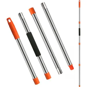 Mop Handle Replacement - 4-Section Adjustable from 30" to 58" - Durable Stainless Steel Mop Pole with American Thread Joint for Spin Mops & Brooms (Orange)