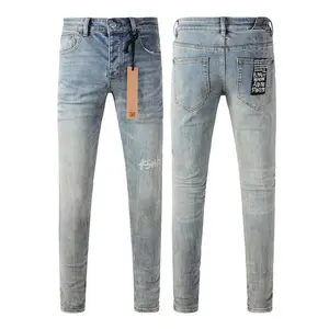 Zhengyu'Shop 2025 New arrivals fashion cross jeans men vintage wash do old patch light blue stretch slim denim pants