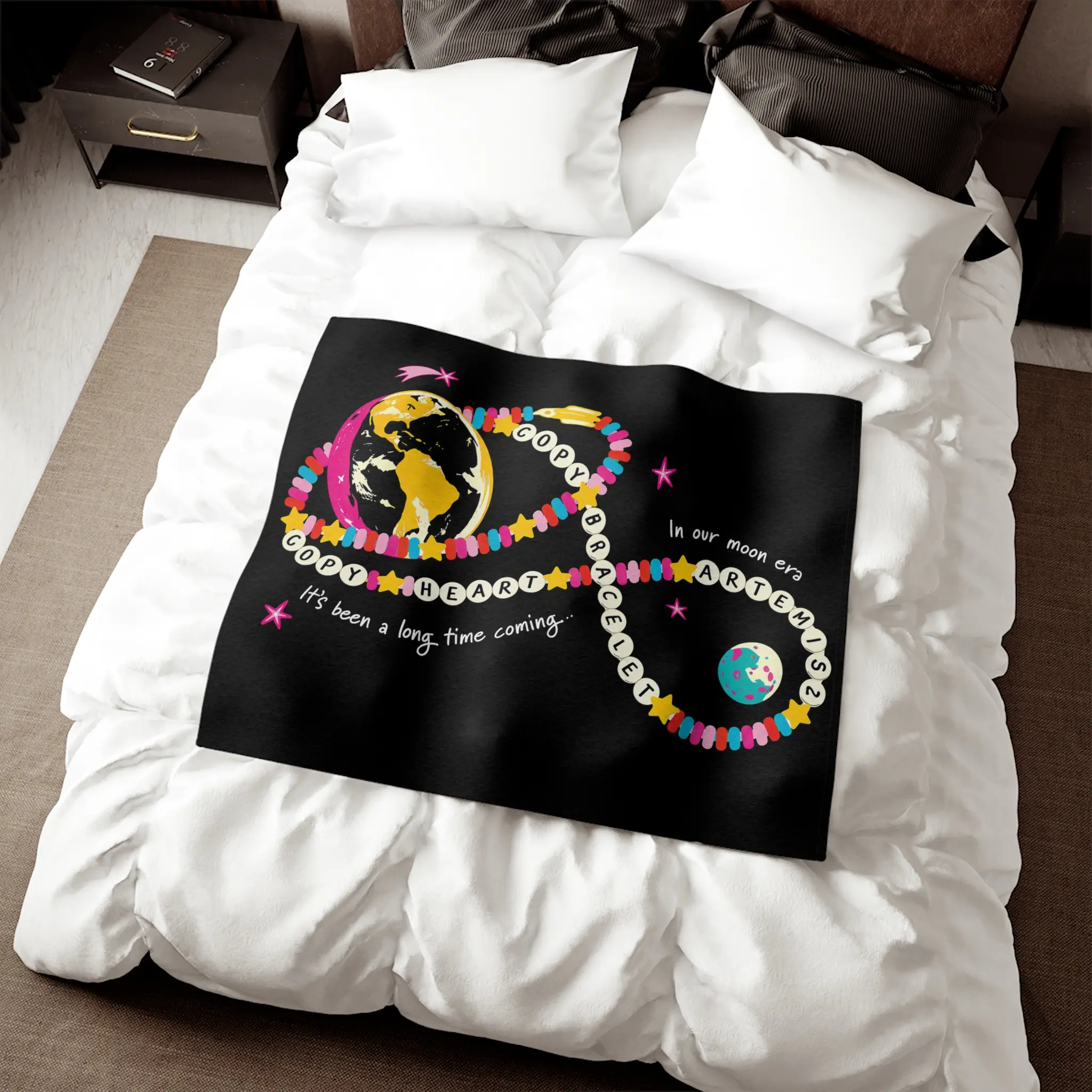 Copy Heart Bracelet Velveteen Microfiber Blanket, Artemis II NASA Mission Vintage Feel Space Blanket