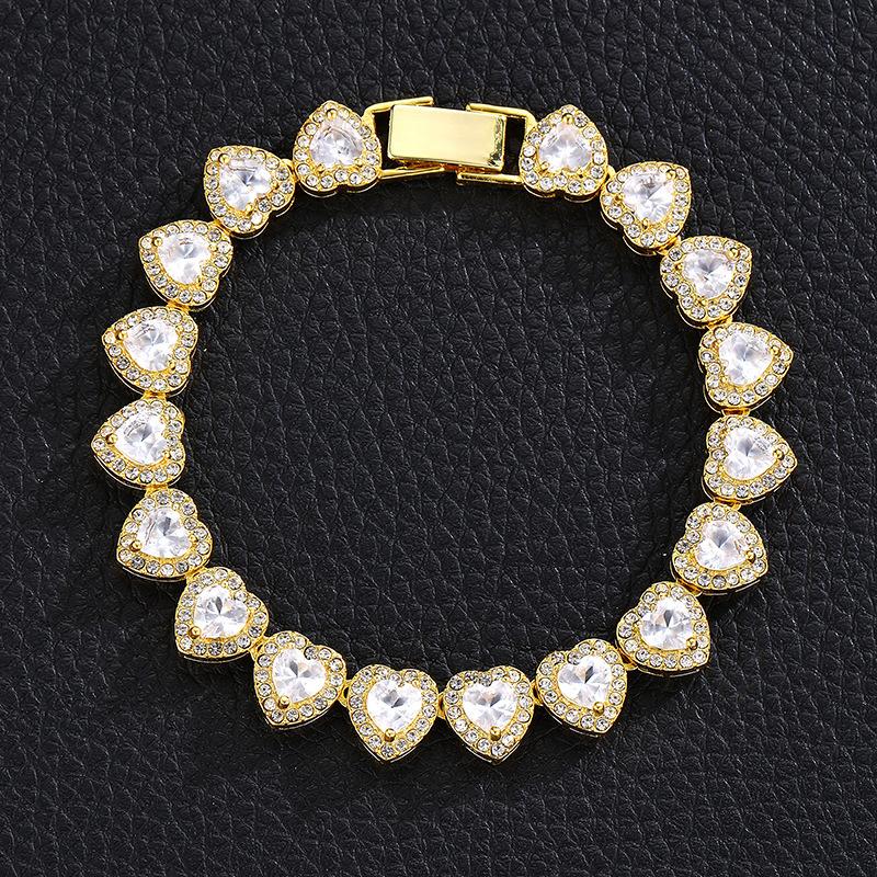 European and American New Heart-Shaped Zircon Rock Sugar Chain Punk HipHop Fashion Brand Full Diamond Cuban Chain Wholesale Foreign Trade Exclusive